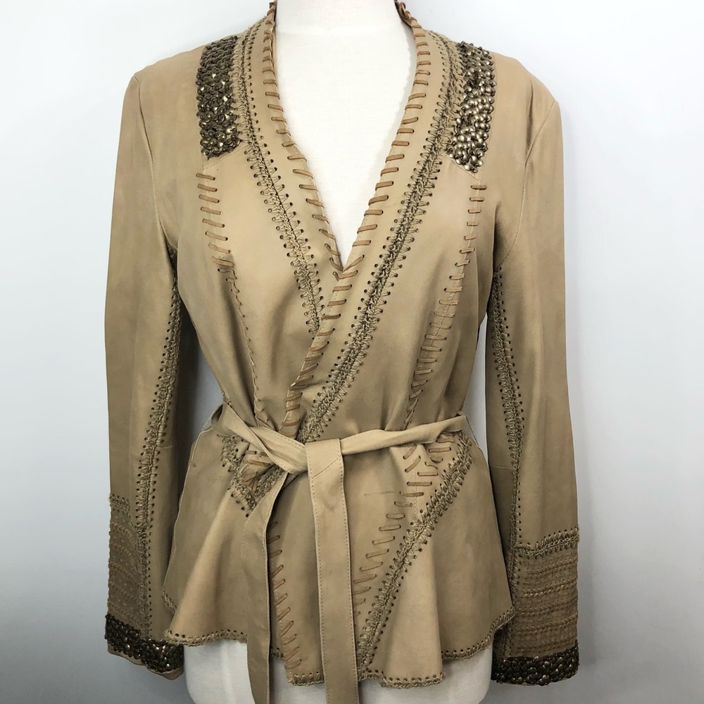 Kobi Halperin Colette Leather Whipstitch Wrap Jacket M - Picture 2 of 13